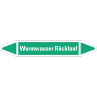 RKZ-Etikett Warmwasser Rücklauf, grün/weiß, für Ø 25-40mm,154x26mm,5/Bogen