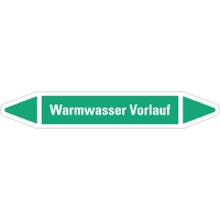 RKZ-Etikett Warmwasser Vorlauf, grün/weiß, für Ø 25-40mm,154x26mm,5/Bogen