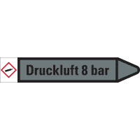 RKZ-Etikett Druckluft 8 bar, rechts, grau/schwarz, für Ø 15-25mm,96x17mm,8/Bogen