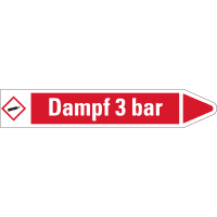 RKZ-Etikett Dampf 3 bar, rechts, rot/weiß, für Ø 15-25mm, 96x17mm, 8/Bogen