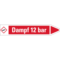 RKZ-Etikett Dampf 12 bar, rechts, rot/weiß, für Ø 15-25mm, 96x17mm, 8/Bogen