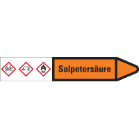 RKZ-Etikett Salpetersäure, rechts, orange/schwarz, für Ø 15-25mm,96x17mm,8/Bogen