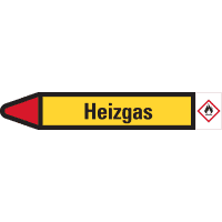 RKZ-Etikett Heizgas, links, gelb/schwarz/rot, für Ø 40-60mm, 218x37mm, 5/Bogen