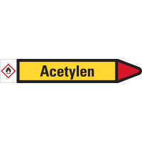 RKZ-Etikett Acetylen, rechts, gelb/schwarz/rot, für Ø 25-40mm, 154x26mm, 5/Bogen