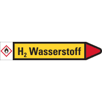 RKZ-Etikett H2 Wasserstoff, rechts, gelb/schwarz/rot, f. Ø 15-25mm,96x17mm,8/Bogen