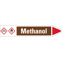 RKZ-Etikett Methanol, rechts, braun/weiß/rot, für Ø 15-25mm, 96x17mm, 8/Bogen