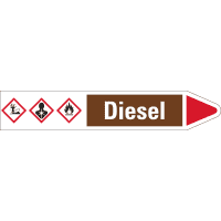 RKZ-Etikett Diesel, rechts, braun/weiß/rot, für Ø 15-25mm, 96x17mm, 8/Bogen