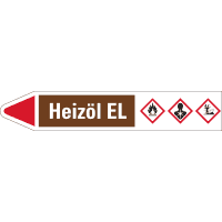 RKZ-Etikett Heizöl EL, links, braun/weiß/rot, für Ø 15-25mm, 96x17mm, 8/Bogen