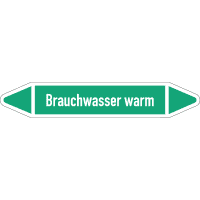 RKZ-Etikett Brauchwasser warm, DIN 2403, grün/weiß, für Ø 15-25mm,96x17mm,8/Bogen