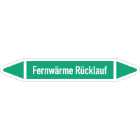 RKZ-Etikett Fernwärme Rücklauf, DIN 2403, grün/weiß, für Ø 25-40mm,154x26mm,5/Bogen