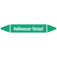 RKZ-Etikett Heißwasser Vorl., DIN 2403, grün/weiß, für Ø 60-90mm,310x52mm,3/Bogen
