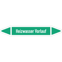 RKZ-Etikett Heizwasser Vorlauf, DIN 2403, grün/weiß, für Ø 25-40mm,154x26mm,5/Bogen