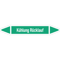 RKZ-Etikett Kühlung Rücklauf, DIN 2403, grün/weiß, für Ø 25-40mm,154x26mm,5/Bogen