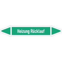 RKZ-Etikett Heizung Rücklauf, DIN 2403, grün/weiß, für Ø 25-40mm,154x26mm,5/Bogen
