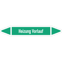 RKZ-Etikett Heizung Vorlauf, DIN 2403, grün/weiß, für Ø 25-40mm,154x26mm,5/Bogen