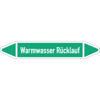 RKZ-Etikett Warmwasser Rücklauf, DIN 2403, grün/weiß, für Ø 15-25mm,96x17mm,8/Bogen