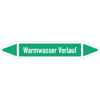 RKZ Etikett Warmwasser Vorlauf, DIN 2403, grün/weiß, für Ø 25-40mm,154x26mm,5/Bogen