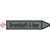 RKZ-Etikett Druckluft 4bar, rechts, DIN, grau/schwarz, Ø 15-25mm,96x17mm,8/Bogen