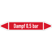 RKZ-Etikett Dampf 0,5 bar, DIN 2403, rot/weiß, für Ø 15-25mm,96x17mm,8/Bogen