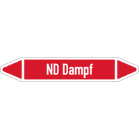 RKZ-Etikett ND Dampf, DIN 2403, rot/weiß, für Ø 15-25mm,96x17mm,8/Bogen