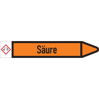 RKZ-Etikett Säure, rechts, DIN, orange/schwarz, für Ø 25-40mm,154x26mm,5/Bogen