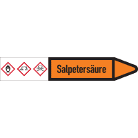 RKZ-Etikett Salpetersäure, rechts, DIN, orange/schwarz, Ø 25-40mm,154x26mm,5/Bogen