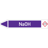 RKZ-Etikett NaOH, links, DIN, violett/weiß, für Ø 15-25mm,96x17mm,8/Bogen