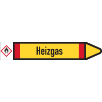 RKZ-Etikett Heizgas, rechts, DIN, gelb/schwarz/rot, für Ø 15-25mm,96x17mm,8/Bogen