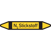 RKZ-Etikett N2 Stickstoff, DIN 2403, gelb/schwarz, für Ø 25-40mm,154x26mm,5/Bogen