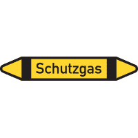 RKZ-Etikett Schutzgas, DIN2403, gelb/schwarz/schwarz, für Ø 15-25mm,96x17mm,8/Bogen