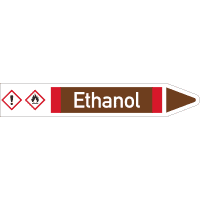 RKZ-Etikett Ethanol, rechts, DIN, braun/weiß/rot, für Ø 25-40mm,154x26mm,5/Bogen