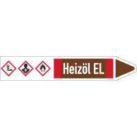 RKZ-Etikett Heizöl EL, rechts, DIN 2403, braun/weiß/rot, Ø 15-25mm,96x17mm,8/Bogen