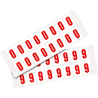 Kombipackung Ziffer 0-9, weiß/rot, Folie, SH 25mm,22x36mm,32 je Ziffer/VE