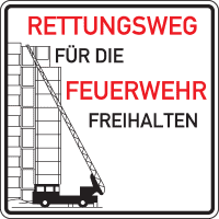 Hinweisschild Rettungsweg für Feuerwehr..., Aluminium RA0, reflektierend,500x500mm