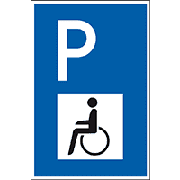 Parkplatzschild mit Behindertensymbol, spitze Ecken, Aluminium, 400x600mm