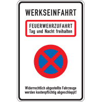 Kombischild Werkseinfahrt Feuerwehrzufahrt..., Aluminium RA0, reflekt.,600x900mm