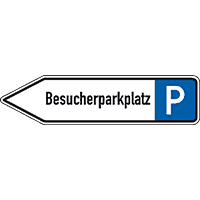 Wegweiser Besucherparkplatz, linksweisend, Aluminium RA0, reflektierend,1400x350mm