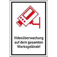 Hinweisschild Videoüberwachung auf dem gesamten Werksgelände, Aluminium,400x600mm
