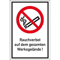 Verbots-Kombischild Rauchverbot auf dem Werksgelände, ISO, Aluminium,400x600mm