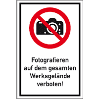 Kombischild Fotografieren auf dem gesamten Werksgelände verb., ISO, Alu,400x600mm