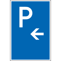 Parkplatzschild mit Pfeil links, Aluminium, 400x600mm