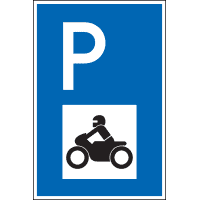 Parkplatzschild mit Motorradsymbol, spitze Ecken, Kunststoff, 250x400mm