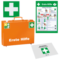 Vorteils-Set Erste-Hilfe-Koffer Senior, Füllung, Aushang, Rettungszeichen, Block