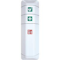 Set Aufbewahrungsschrank, Feuerlöscher, Defibrillator, Verbandkastenaufsatz, weiß