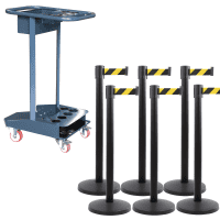 Transportwagen-Set mit Gurtpfosten Stahl, schwarz, Gurt gelb/schwarz, K.57 Caddie