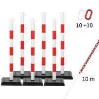 Absperrpfosten-Set Solide, rot/weiß, Kunststoff, Kette,10m,10 Verbindungsglieder