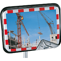 Verkehrsspiegel mit runden Ecken, rot/weiß, Edelstahl, 600x800mm, 14,7kg