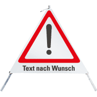 K.57 Faltsignal mit Symbol VZ 101 u. Text nach Wunsch,3-seitig, weiß/rot, SL 900mm