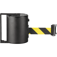 RS-GUIDESYSTEMS Wandkassette Indoor, schwarz, Gurt gelb/schwarz schraffiert, 20m