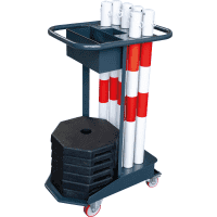 K.57 Kettenpfosten-Set Poly, Caddie,6 Pfosten, rot/weiß,1m, Fußplatten, Haken, Kette